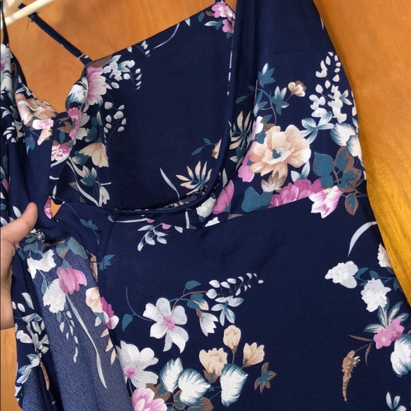 ‼️SOLD ‼️ Navy Blue Flowly Wrap Dress - Picture 4 of 7